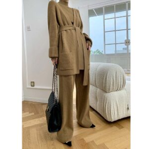 Women's fashion knit suit women loose temperament casual wide leg pants sweater cardigan three-piece set - Damenbekleidung