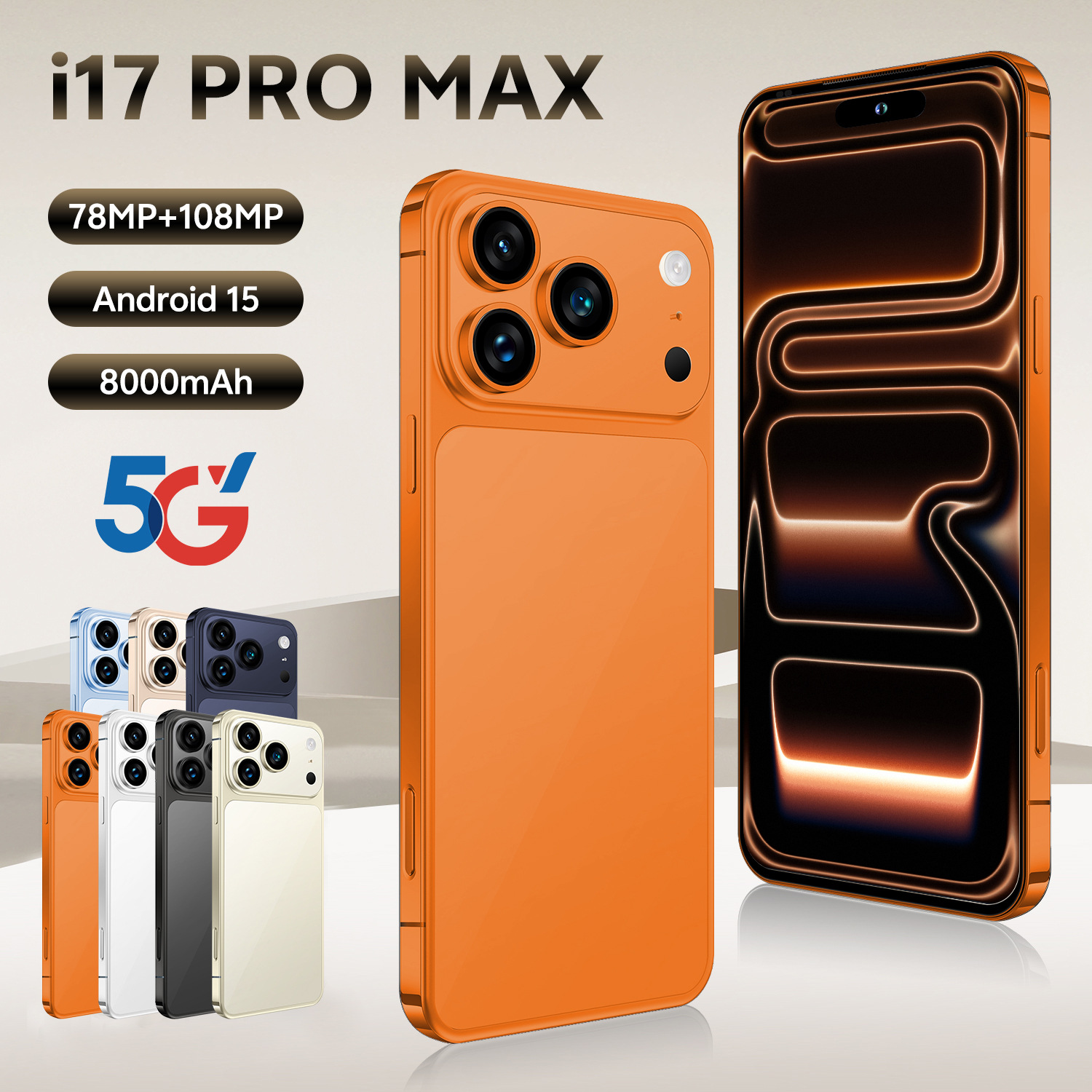 I17 Pro Max Wireless Charging 5G Android Smartphone Network Unlocked 7.3 FULL HD 72+108MP Dual Camera Facial Recognition -...