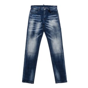 Men's Clothing High Street Fashion Jeans Old Dark Blue Washed And Worn Trendy Retro Elastic Skinny Pants - Herrenbekleidung