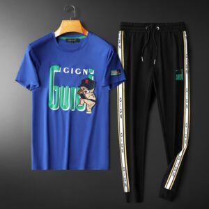 Men's Clothing Mercerized Cotton Short Sleeved T Shirt Trousers Suit Webbing Embroidery Breathable Sports And Leisure Suit...