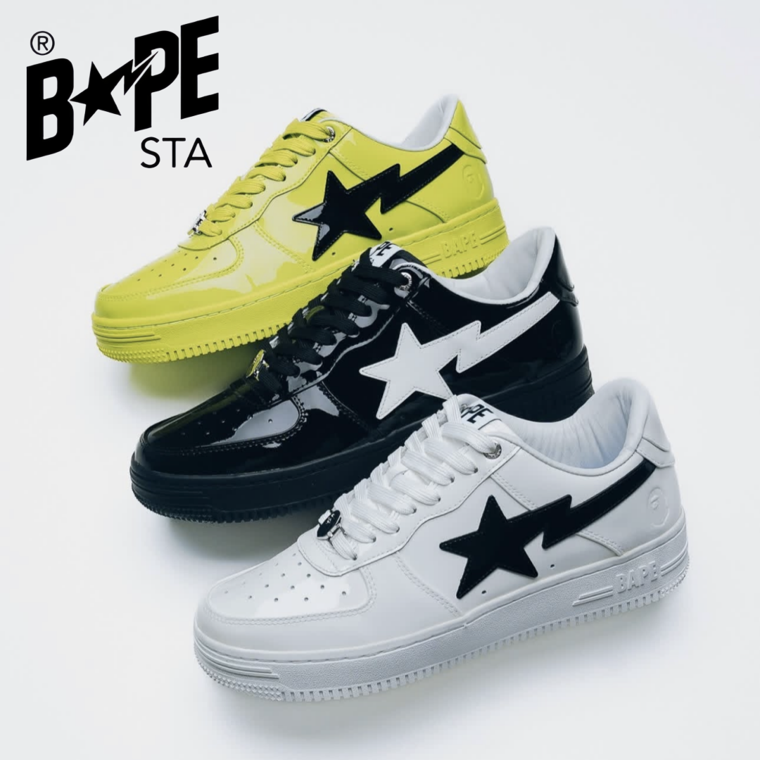 A BATHING-APE Classic Lacquer Leather Double Splicing Trendy Fashion Board Shoes Air Force No.1 Board Shoes Men's And Wome...