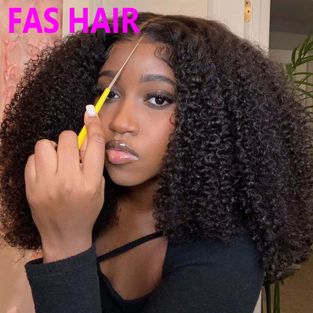 Synthetic Hair Kinky Curly Bob Wig - 100%, Glueless Lace Front (African American Fit, Heat Resistant, Natural Black, 180% ...