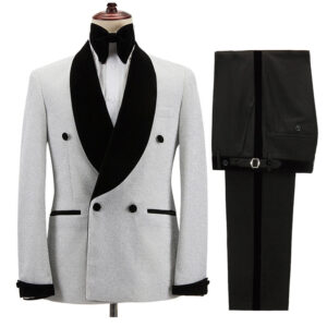 2pcs Men's Clothing Suit Wedding Dress Groomsman Clothing Gun Lapel Double-breasted Sequin Suit Banquet Blazers Set - Herr...