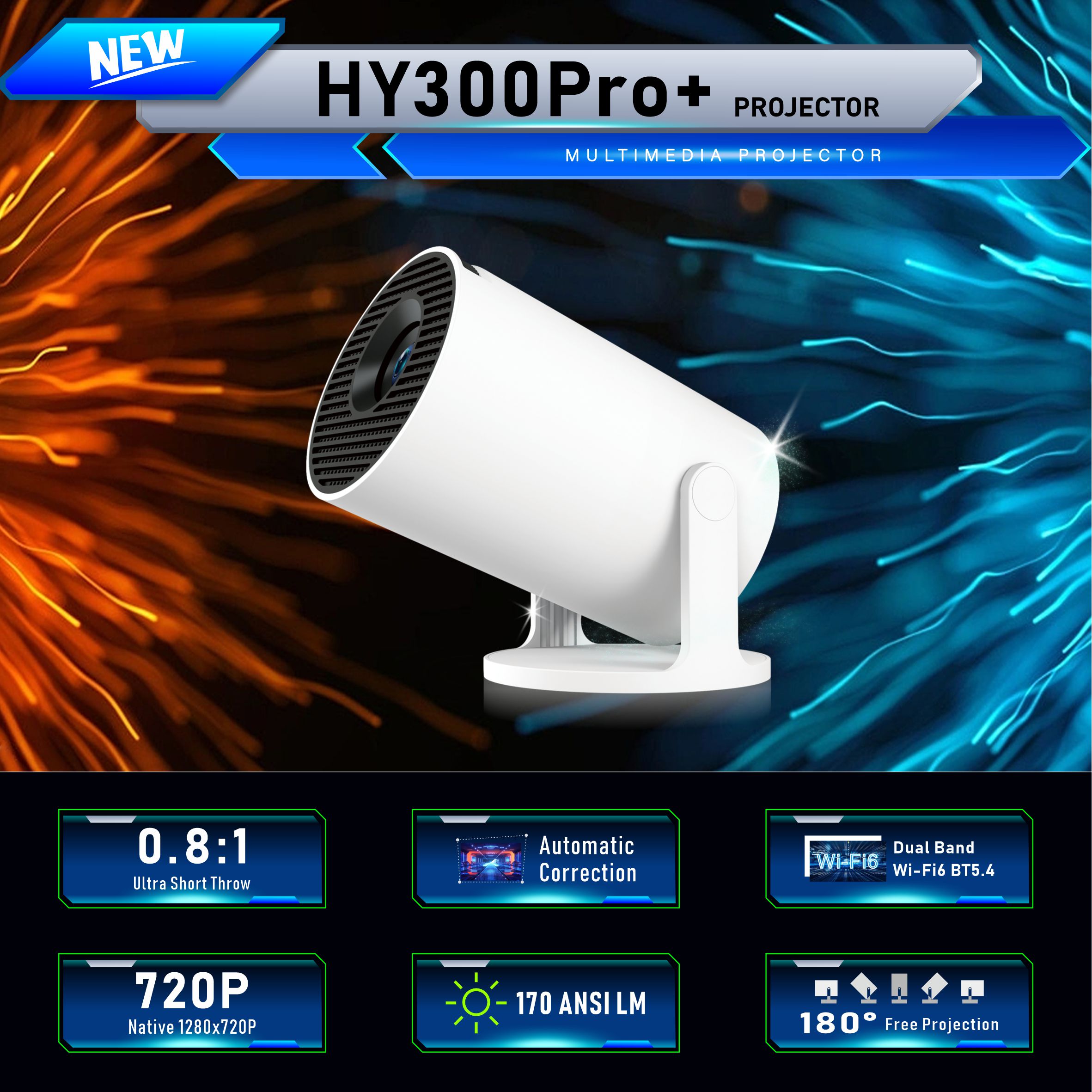 HY300Pro+ Smart Projector Supperted 4K Android 11 Dual Wifi6 330 ANSI Quad-core Allwinner H713 1080P Home Cinema Outdoor -...