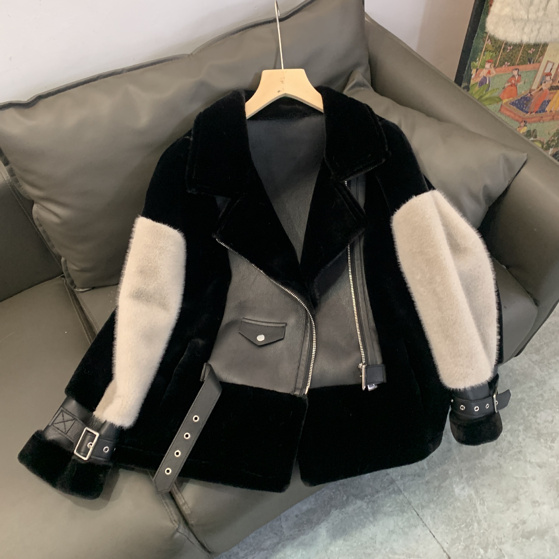 Faux Fur Jacket Women's Fashion Coat - PU Leather Trim, Short Length, Stylish Motorcycle Design, Soft & Warm Winter Oute...