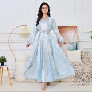 Mt073 Women's Muslim Clothing New V-Neck Cardigan Two-Piece Set Elegant Dress With Temperament - Damenbekleidung