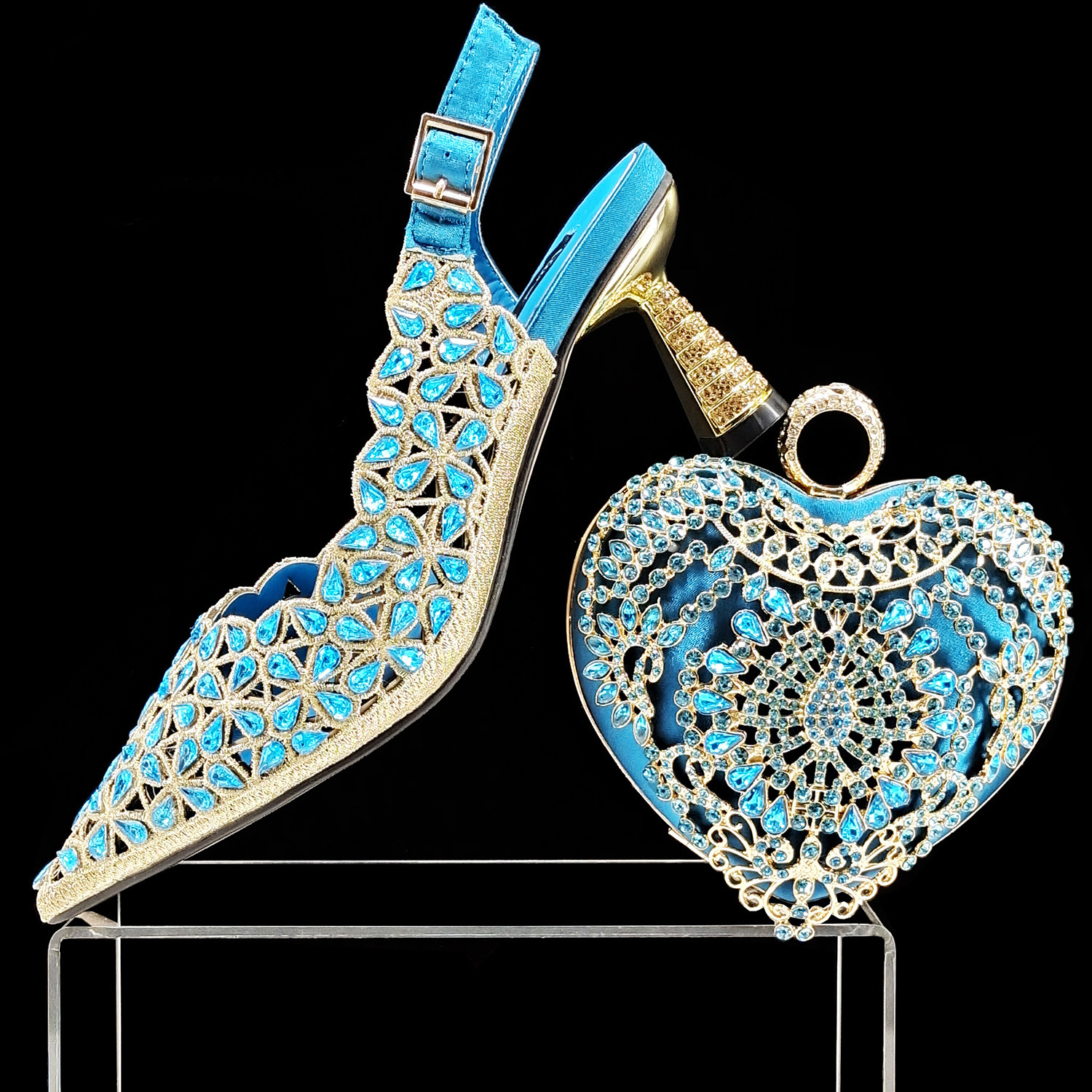 Women’s Shoes women's shoe and bag set Hollow design Rhinestone embellished heel Heart shaped clutch For banquets and dail...