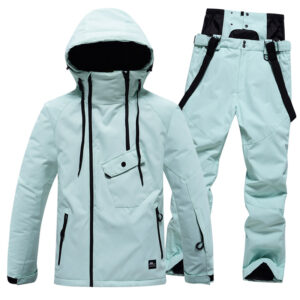 Solid color ski suit suit for men and women, windproof, waterproof, warm and breathable, winter snow village ski equipment...