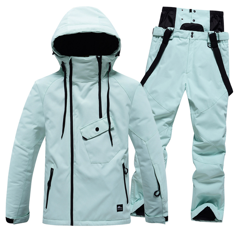 Solid color ski suit suit for men and women, windproof, waterproof, warm and breathable, winter snow village ski equipment...