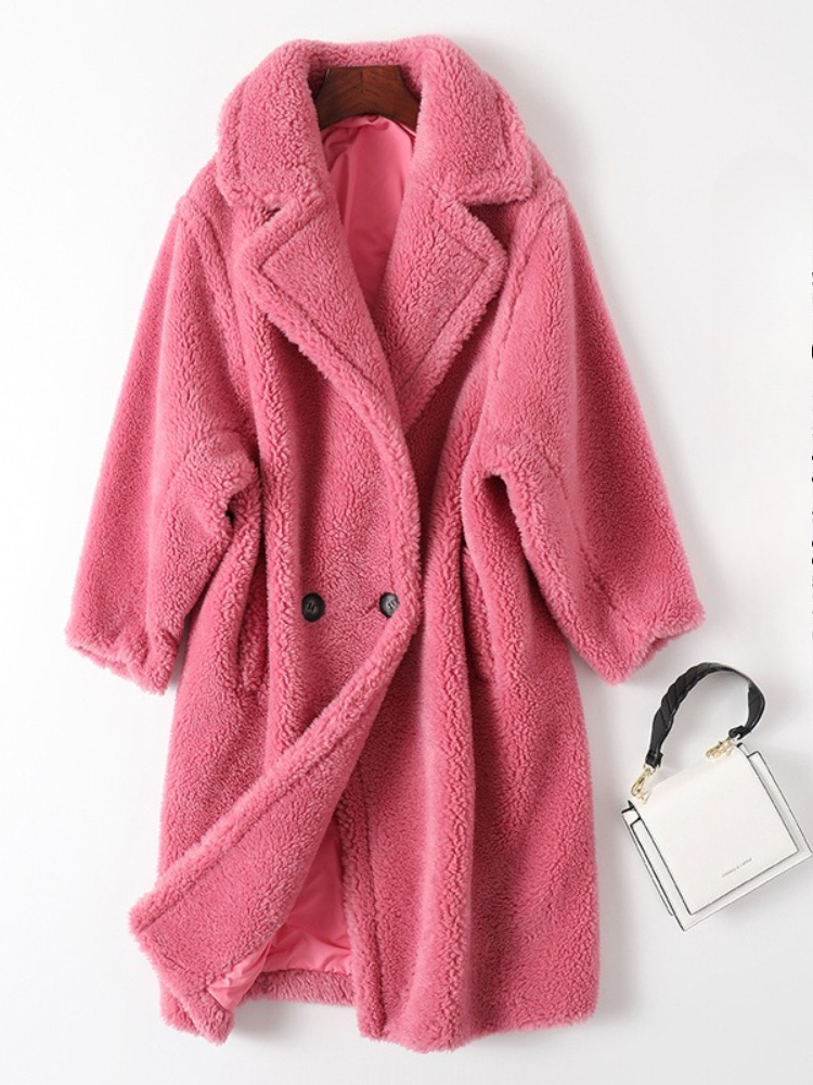 K M Family Teddy Bear Coat Women's Sheep Shearling Mid-length Fur Coat With One-piece Fur And Leather Coat. No Bag And Inn...