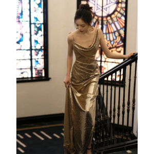 Women's Clothing Sequins Sexy Slim Backless Banquet Host Engagement Dress Bride Toast Dress - Damenbekleidung