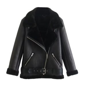Women's Clothing autumn new women's urban leisure black double sided jacket coat fur leather jacket - Damenbekleidung