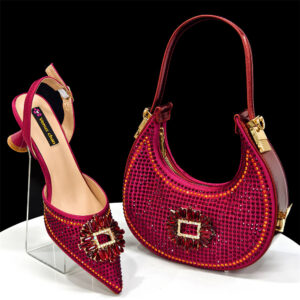 Women's Shoes Women's Pointed Shoes And Bags Set Diamond Buckle Decoration Fashionable And Simple Banquet Style Wine Red P...