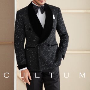 Men's Clothing Shiny Banquet Dress Suit Green Collar Double Breasted Host Groom Wedding Suit Two Piece Suit - Herrenbeklei...