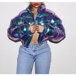 Women's cotton-padded jacket autumn and winter cotton clothing bright-color metal short - Damenbekleidung