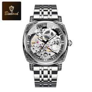 Automatische mechanische Herrenuhr mit leuchtendem Skelett-Zifferblatt, echtem Lederarmband und 50 m Wasserdichtigkeit für...
