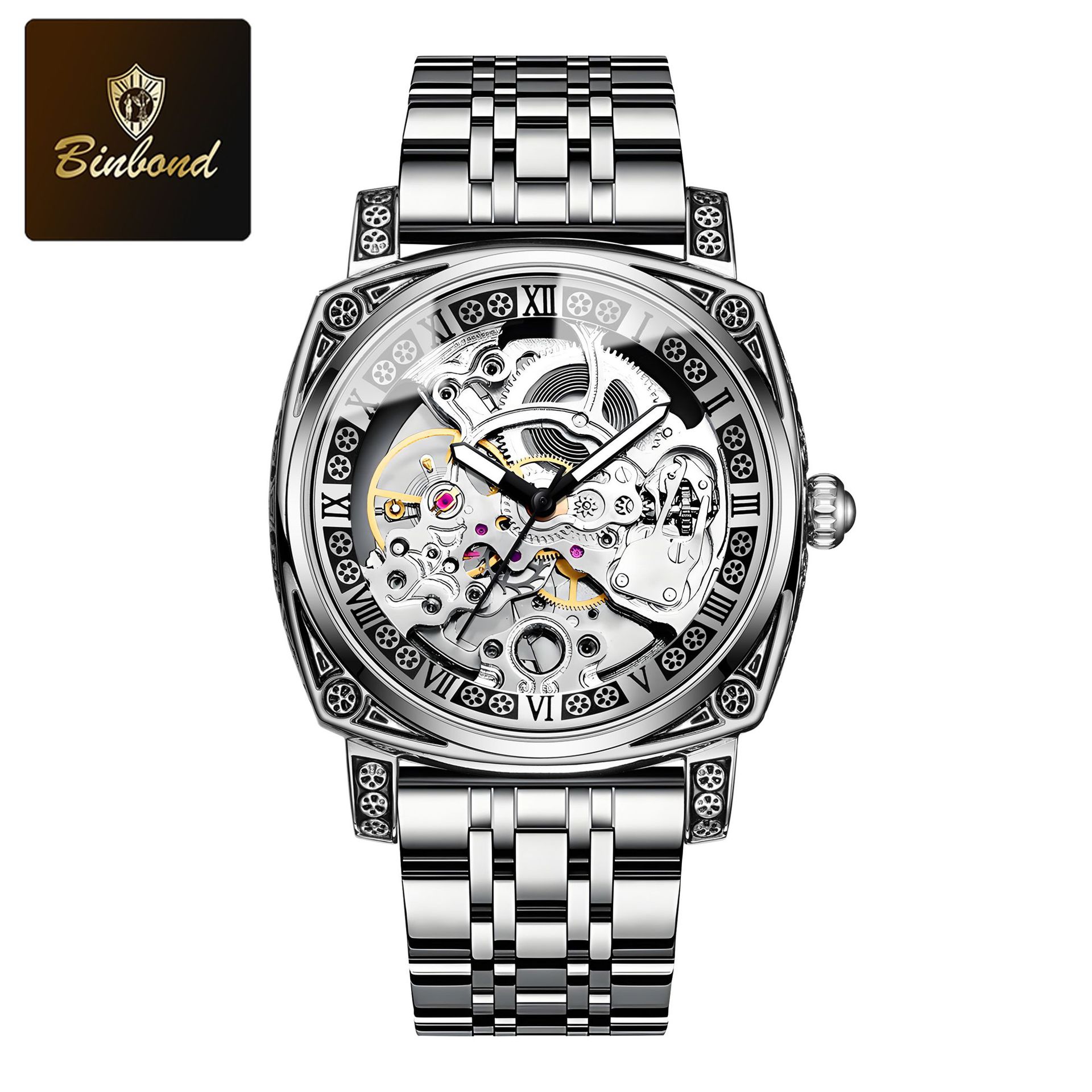 Automatische mechanische Herrenuhr mit leuchtendem Skelett-Zifferblatt, echtem Lederarmband und 50 m Wasserdichtigkeit für...