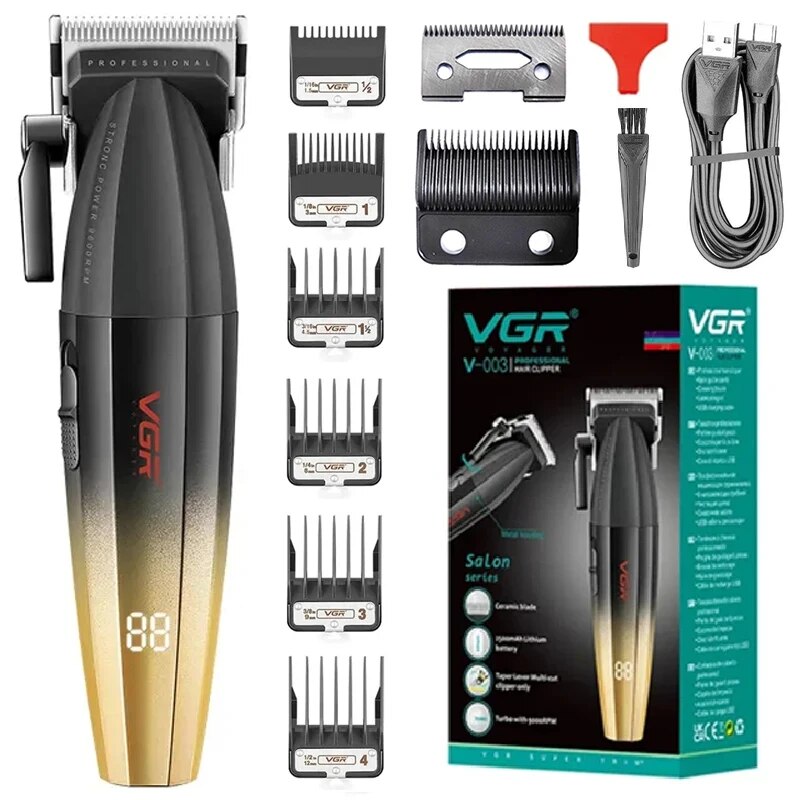 VGR Metal Professional 9000RPM Men's Clipper 8W Rechargeable Hair Trimmer For Men Cordless Barber Electric Haircut - Kochen