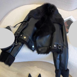 Women's Clothing Black Fur Coat Women's Short Winter New Thick Warm Motorcycle Jacket Tops - Damenbekleidung