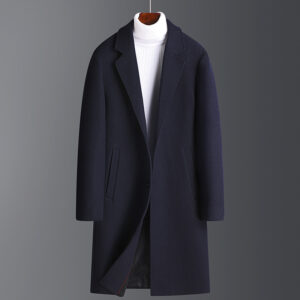 Herrenmantel aus Wollmischung – Langer Slim Fit-Mantel mit Fleecefutter für den Winter, lässiger Business-Stil (Grau, Schw...