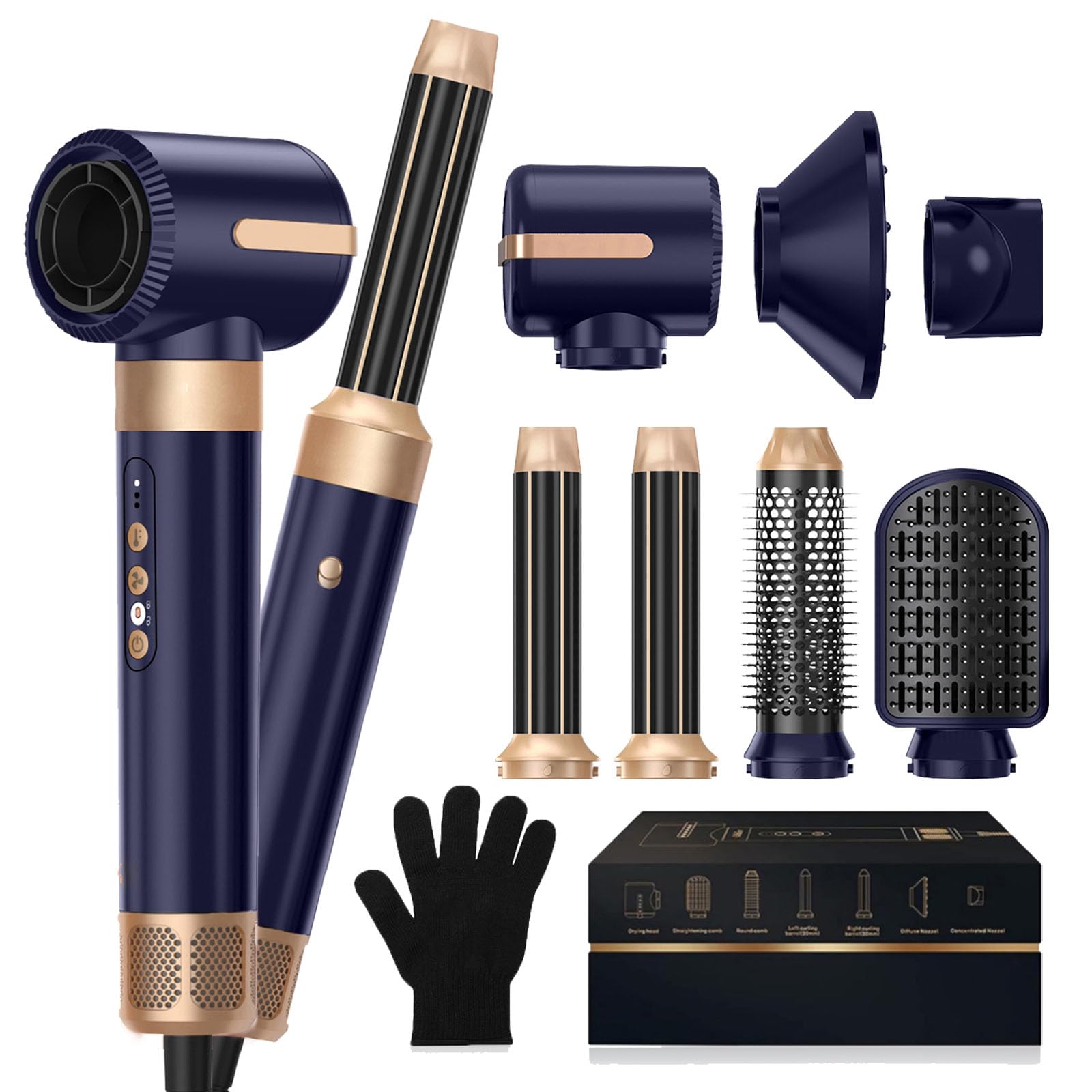 7 In 1 Hair Dryer Brush Brushless High Speed Hair Dryer With Diffuser Ionic Blow Dryer Hot Air Styling Comb Auto Hair Curl...