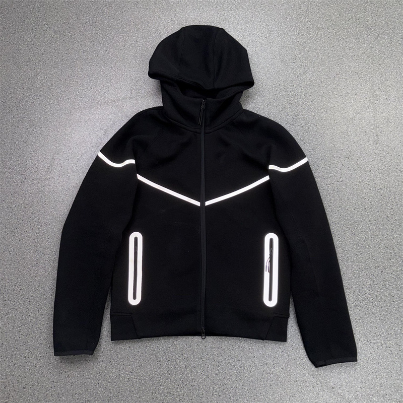 Men's Clothing 25 Years Spring And Autumn New Hooded Sports Black Jacket Outdoor Leisure Reflective Strips Laminated Tops ...