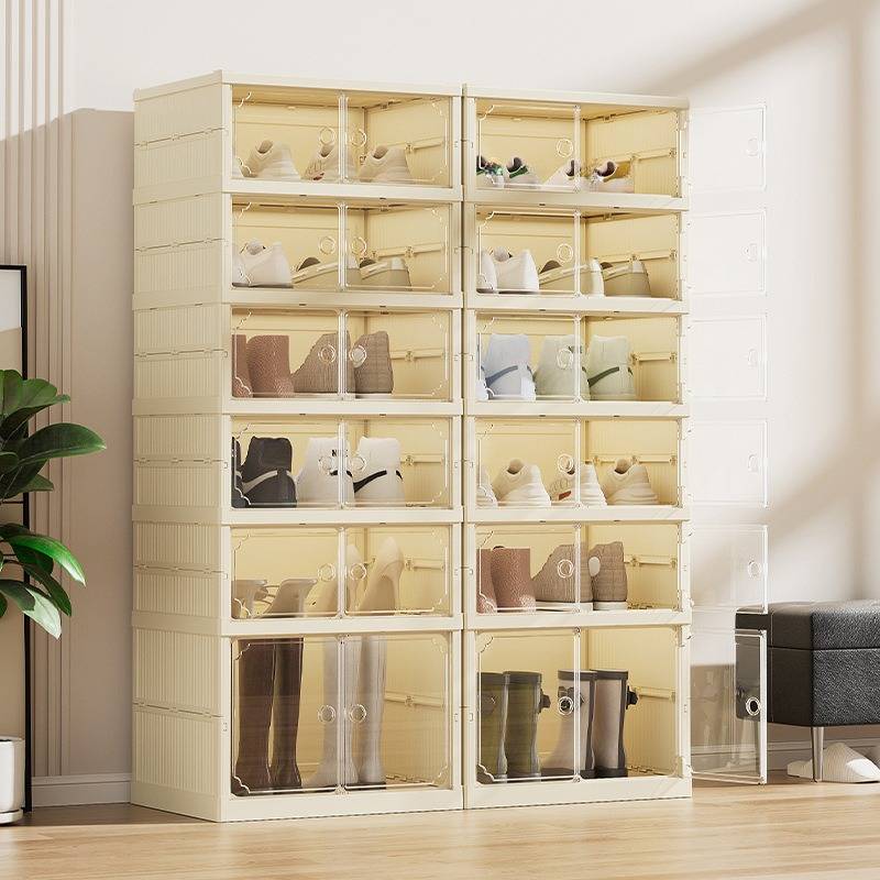 Family Organizer 2 Tier Magnetic Clear Foldable Storage Box With Dustproof Cover No Assembly Stackable Design For Closet E...