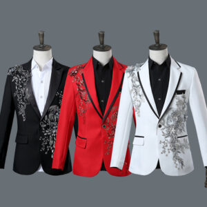 Male singer nightclub stage performance host s, bar dress, three-dimensional double-sided floral and diamond inlaid - Herr...