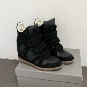 Autumn Magic Tape Invisible Height Increase Women's 8CM Wedge Color Block Sports Casual Genuine Leather High Top - Schuhe
