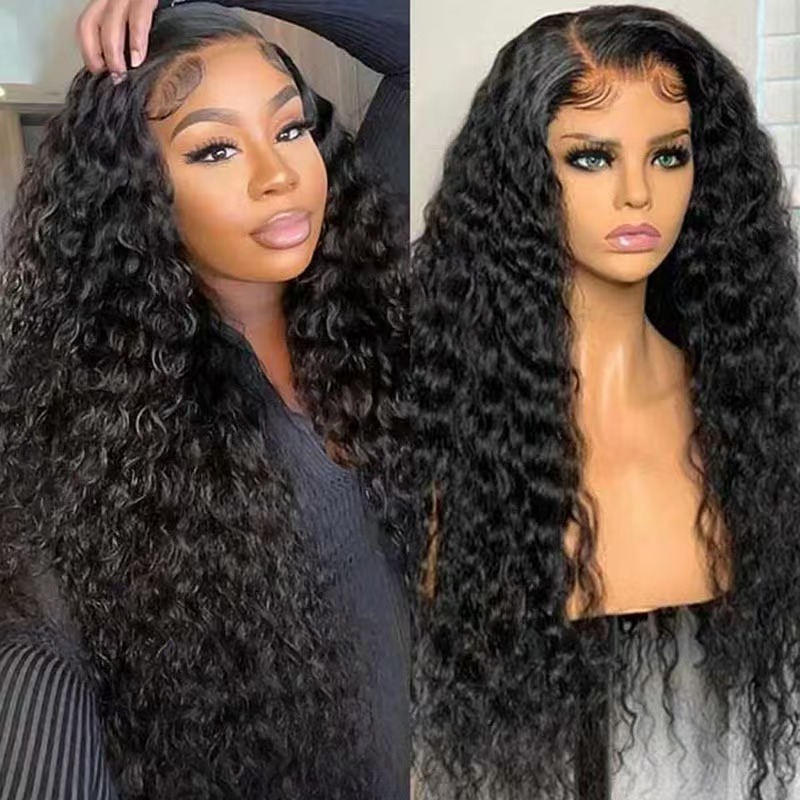 250 Density Water Wave Curly Wig 13x4/4x4 HD Transparent Lace Frontal Wig Curly Human Hair Wig Brazilian 5x5 Lace Closure ...