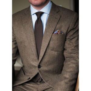 Men's Herringbone Blazer - Brown Business Casual Suit Jacket, Two-Piece Groomsmen Wedding Attire​ - Herrenbekleidung