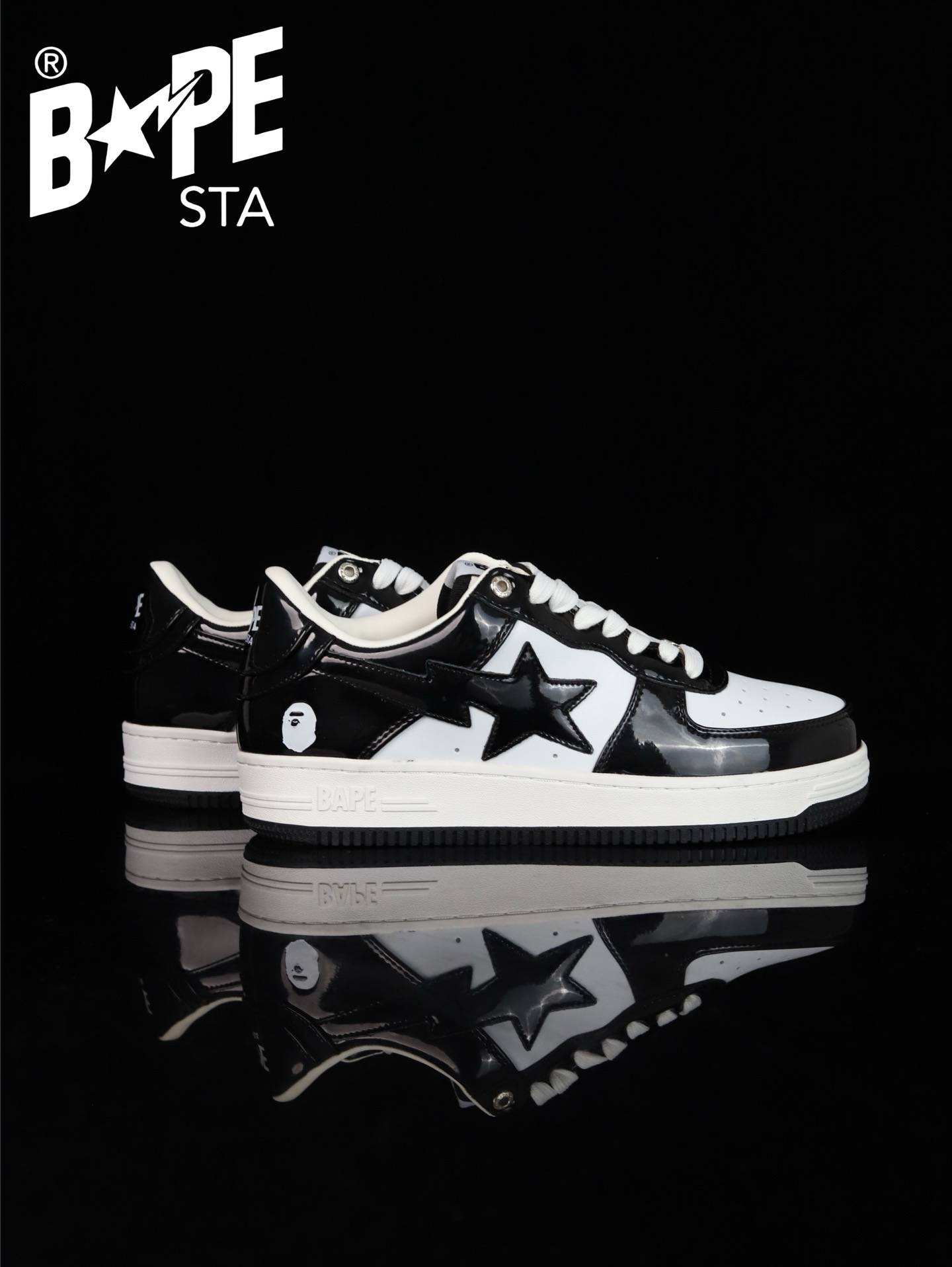 A BATHING-APE Classic Lacquer Leather Splicing Fashion Board Shoes Air Force No.1 Board Shoes Men And Women 22 Color Optio...