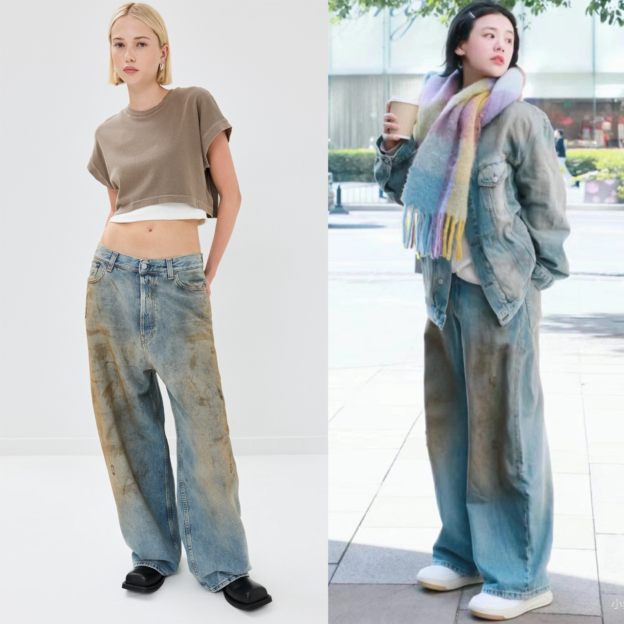 Women’s Clothing Early Autumn New Swedish AC Ma Sichun Same Style High Waist Wide Leg Straight Nostalgic Dirty Denim Pants...