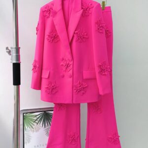 Women's Clothing pink suits and pants, celebrity style two-piece suitSuit collar long sleeve coat micro cropped pants -di...