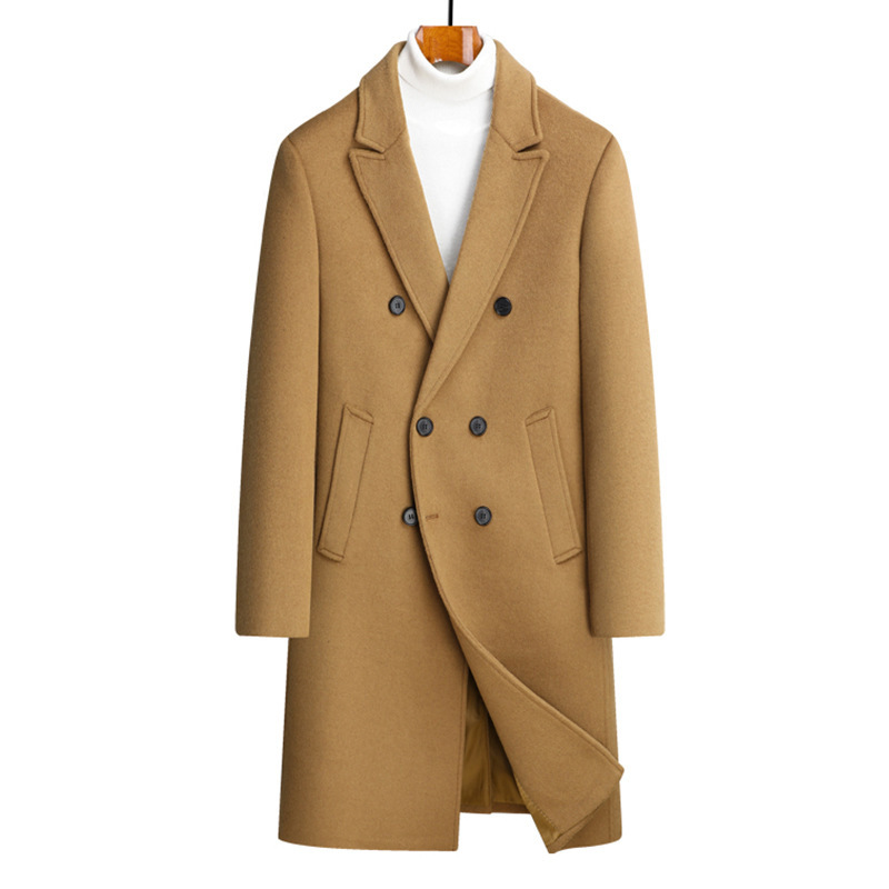 Men's Clothing Autumn and winter new sheep woolen coat men's long double breasted woolen coat casual suit collar coat jack...