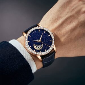 Infinite Universe Series-Blue Luminous Waterproof Dial Genuine Leather Strap Men's Casual Mechanical Watch - Herrenschmuck