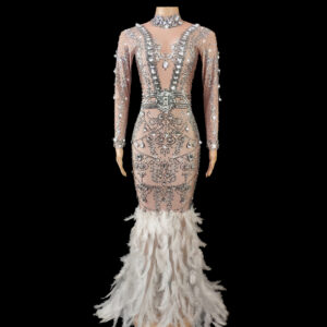 Women's shiny rhinestone feather birthday party evening dress photography photo clothing for women - Damenbekleidung