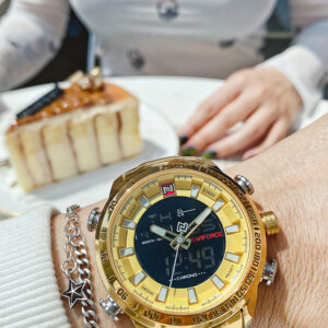 Fashion big dial hip hop big gold watch men's multi-functional double display waterproof luminous watch men's electronic w...