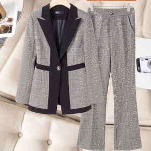 Women's Clothing high-end slim slimming heavy work sequins professional Plaid color matching suit - Damenbekleidung