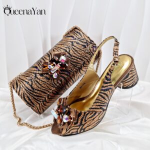 Women's Party/Banquet Style Shoes And Bags Set Tiger Stripe Design Exquisite Rhinestone Buckle Decoration - Taschen