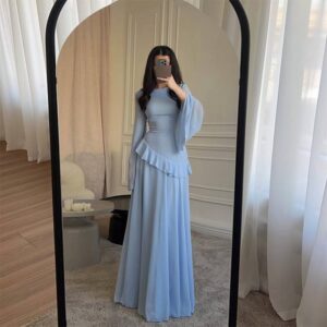 Elegant Round-Neck Bodycon Dress – Flowy Chiffon Maxi Dress In Wine/Blue/Yellow/White/Brown/Pink (XS-XXXL) - Damenbekleidung