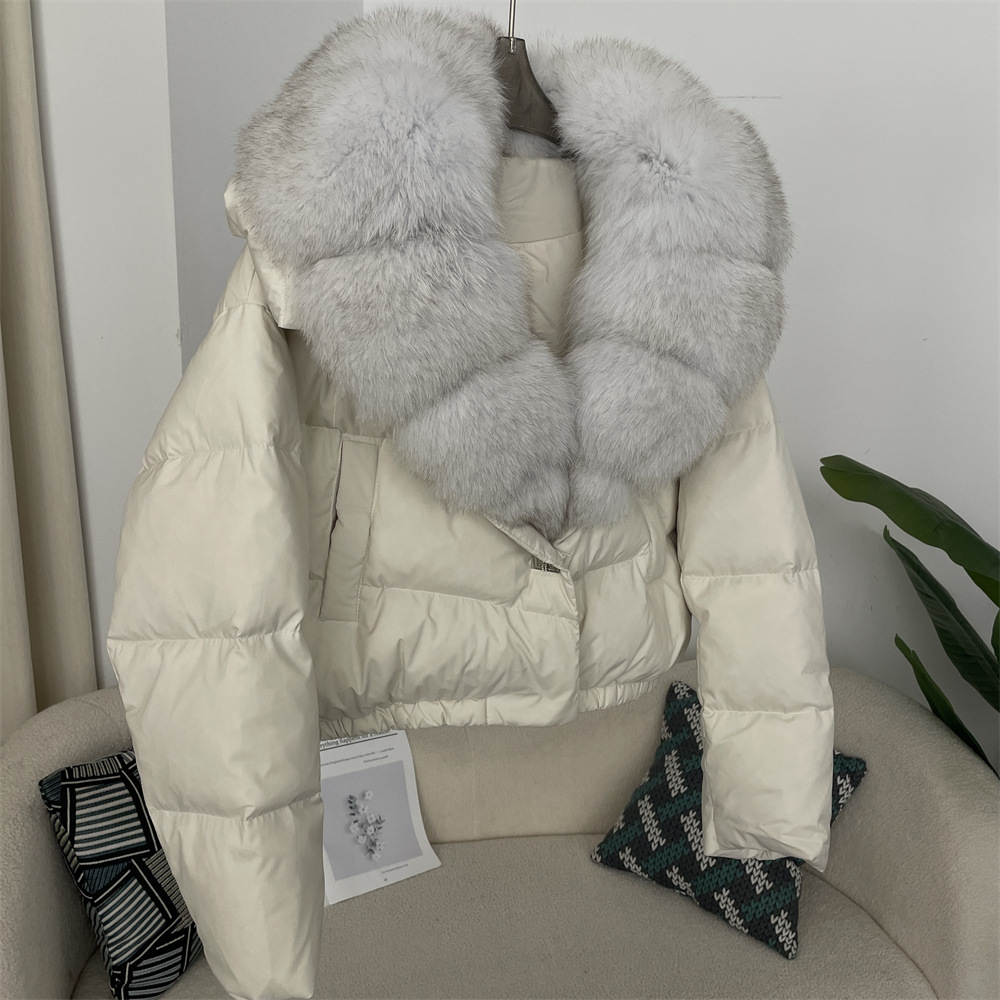 Women's Clothing Winter New Style Women's Short Fashionable Warm Down Jacket Small Size Stylish Oversized Real Fox Fur Col...