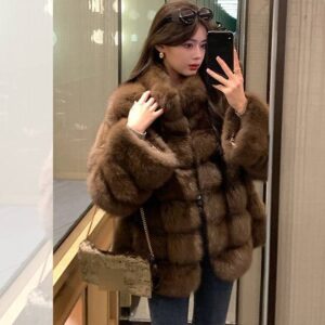 ​​Luxury Winter Faux Fur Coat With Starry Mink Design, Toscana-Style Imitation Sable Outerwear, Elegant & Warm​​ - Damenbe...