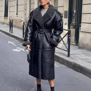 Women’s Black Long Faux Fur Leather Trench Coat – Belted Oversized Streetwear Jacket For EU/US (S-L, Edgy & Elegant)​ - Da...