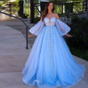 Women's transparent sleeve tube top princess dress lace applique bridal evening dress - Damenbekleidung | Technik & Gadgets