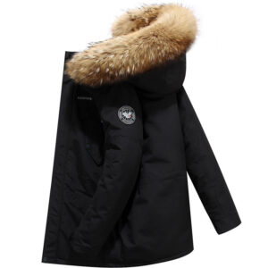 Coat jacket men's mid-length new thickened winter trendy Korean style real fur collar jacket wholesale - Herrenbekleidung