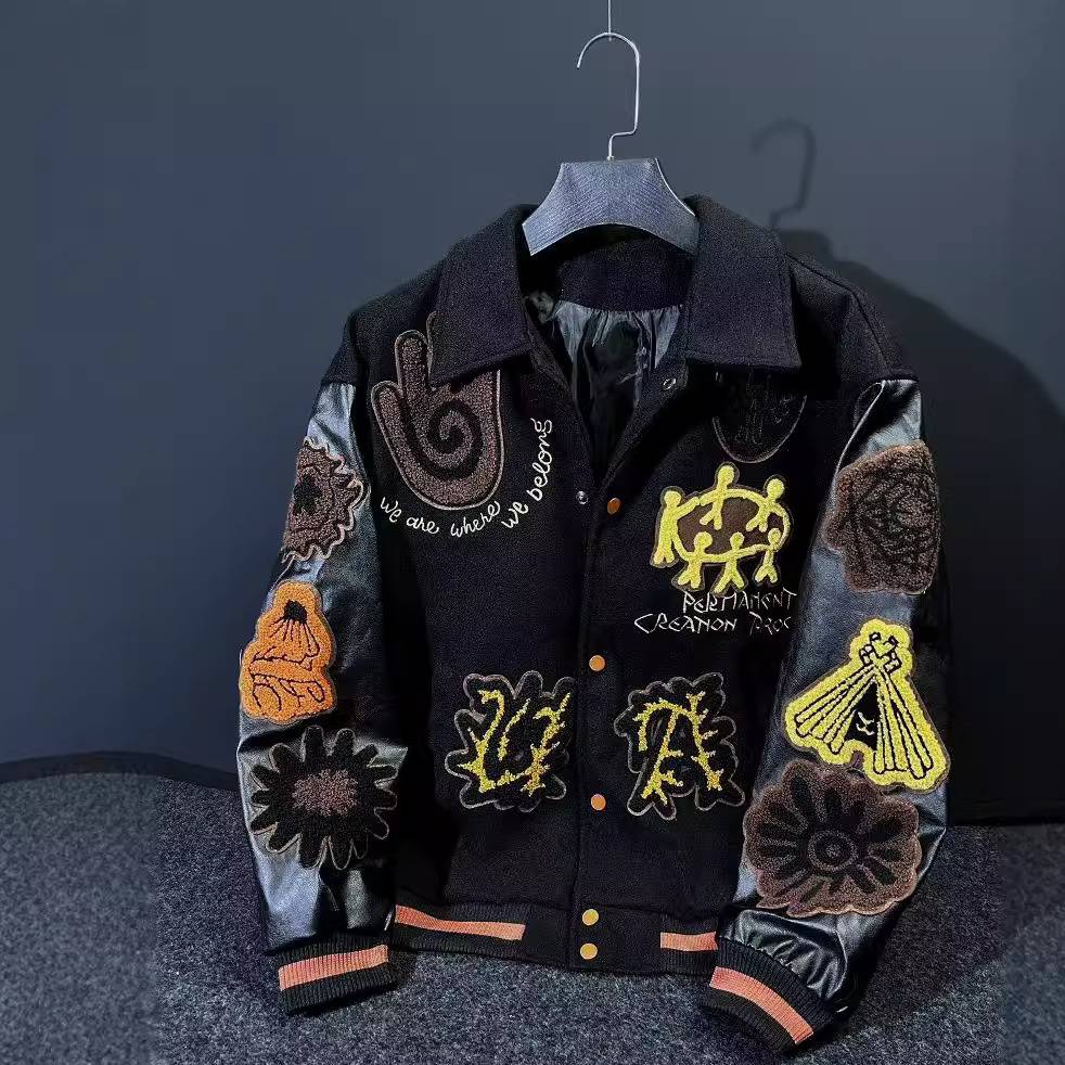 Men's Clothing Retro High End Baseball Jacket For Men, Spring And Autumn Jacket, Woolen Coat, Young Men And Women Couple E...
