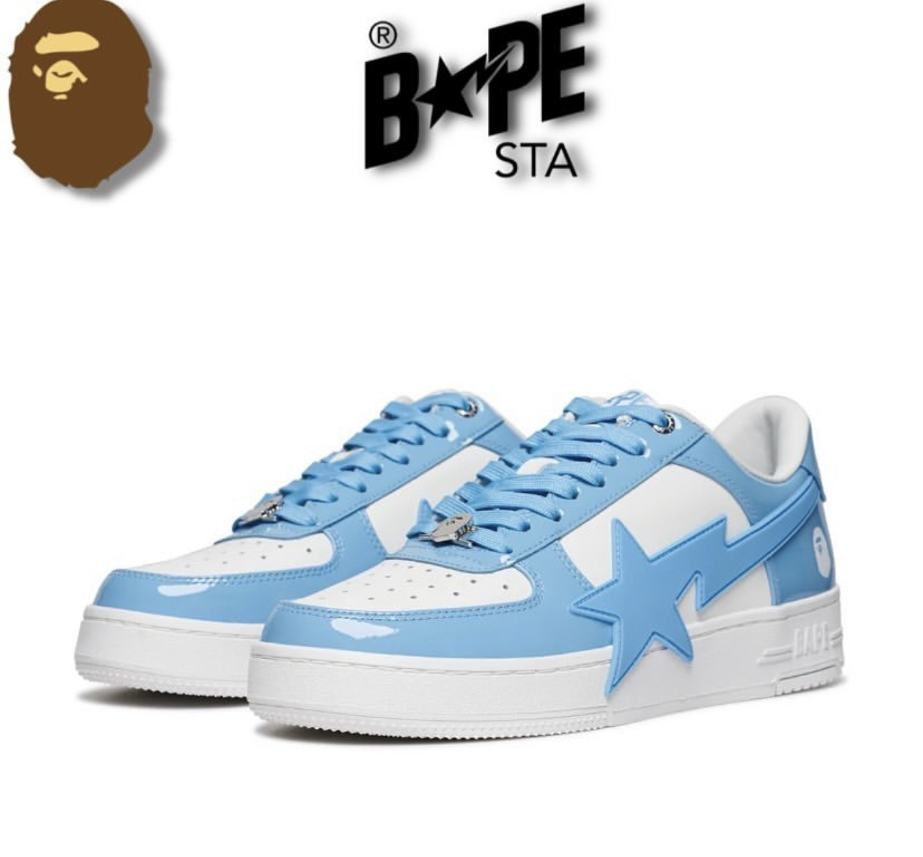 A BATHING APE Bape-STA OS Classic Lacquer Leather Double Splicing Trendy Fashion Board Shoes Air Force No.1 Board Shoes Me...