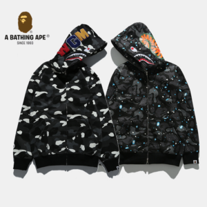 A BATHING APE ABC CAMO High Quality Pure Cotton Version Luminous Series Hoodie SHARK FULL ZIP HOODIE MENS AND WOMEN Starry...