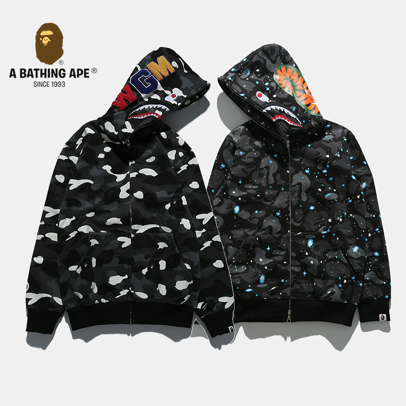 A BATHING APE ABC CAMO High Quality Pure Cotton Version Luminous Series Hoodie SHARK FULL ZIP HOODIE MENS AND WOMEN Starry...